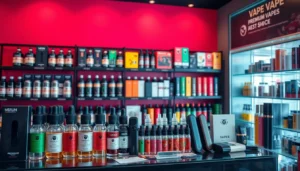 Vape wholesale supplier showcasing a variety of e-liquids and vape kits for retailers